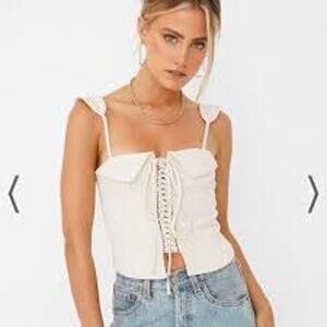 VRG GRL Corset Crop Top Size 10 Milkmaid Lace up Bustier Style Blouse Taupe